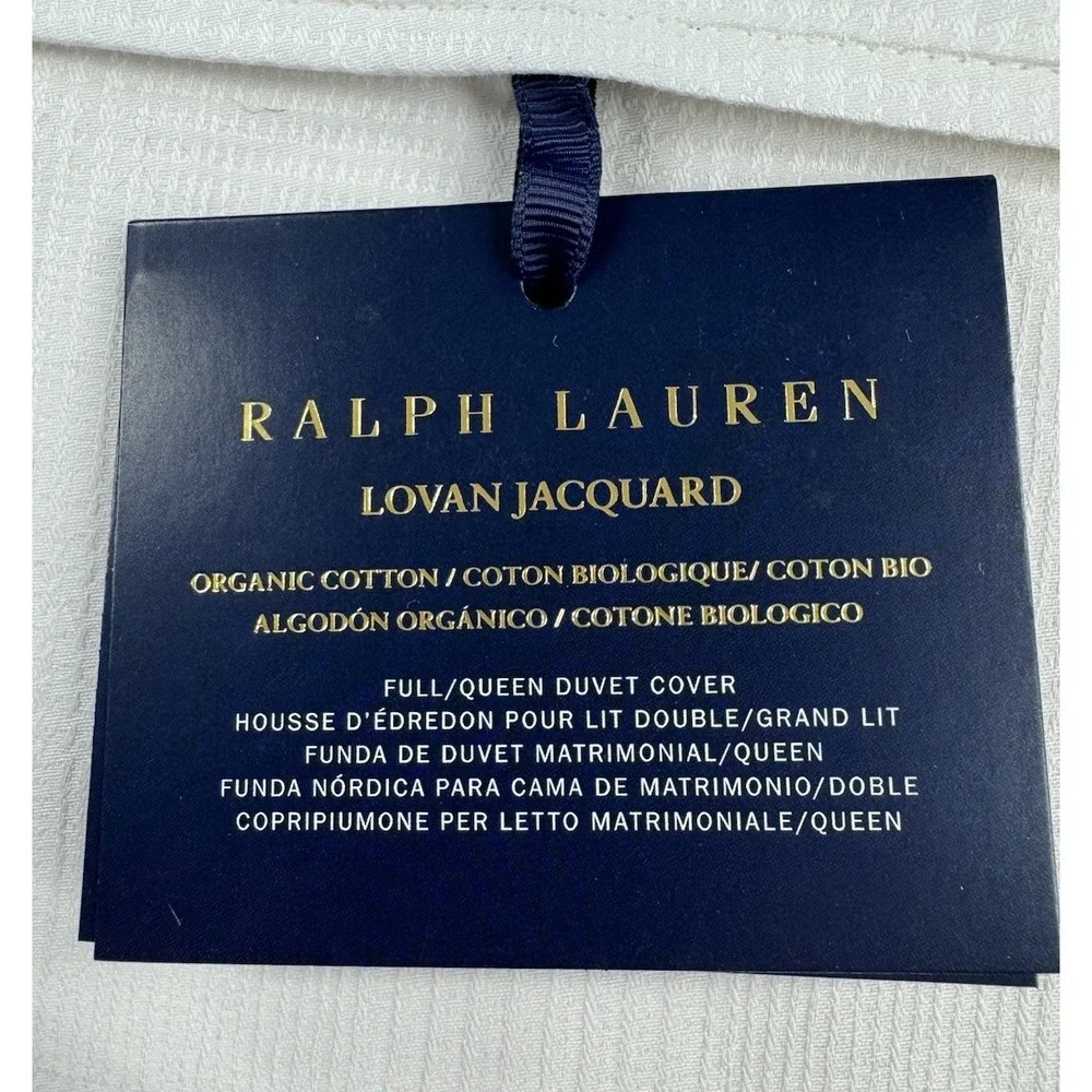 Ralph Lauren Full Queen Duvet Cover Lovan Jacquard White Organic Cotton New $425